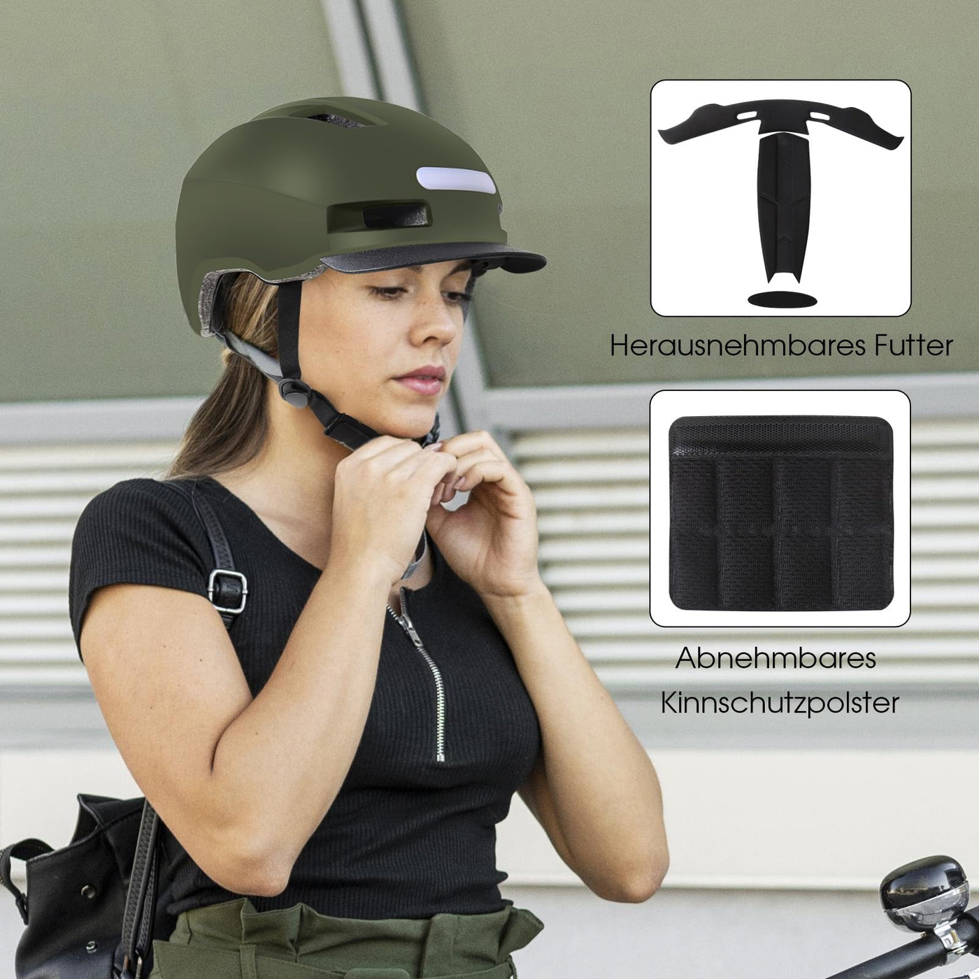 Shinmax Fahrradhelm Herren Damen, Helm Fahrrad mit USB Licht 5 Modi Fahrradhelm mit Visier, Mountainbike Helm Rennradhelm Erwachsen für Scooter Urban Pendler Green M