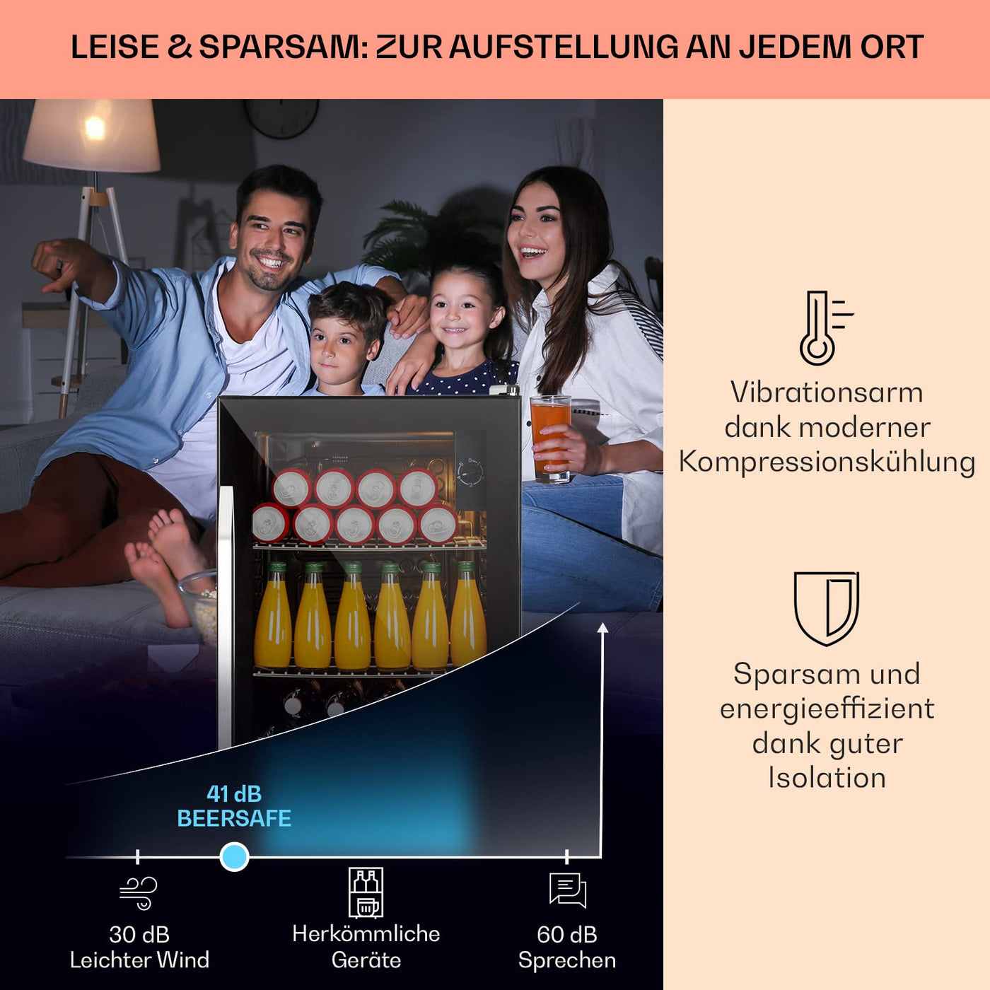 Klarstein Getränkekühlschrank, Kühlschrank Klein mit 3 Ablagen, Minikühlschrank Lautlos für Büro Camping Outdoor, mit Glastür, Mini Fridge 3-10°C, Bierkühlschrank 80 Liter, Schwarz