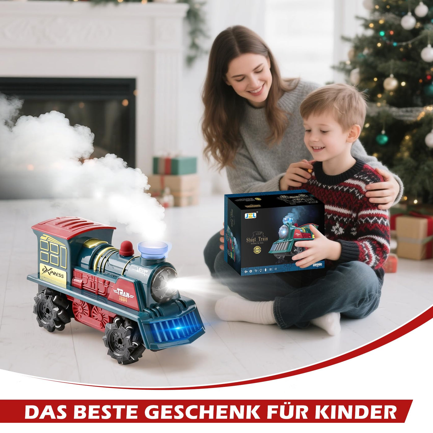 LTFIOON Ferngesteuertes Zug Spielzeug, 2.4GHz RC Dampflok mit Dampf, Licht & Sound, 4WD Eisenbahn mit Fernbedienung, 360° Drehung,Ferngesteuertes Auto Kinder ab 6 Jahren