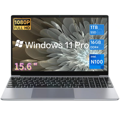 Gezoon 15.6 Zoll Laptop Computer | 15.6 Zoll FHD Display | 4C4T N100 Prozessor 3.4GHz | 16GB DDR4 RAM | 1TB SSD | UHD Graphics | Win 11 Pro | Duales WLAN | Bluetooth 5 | 2 x USB 3.0 | 6500 mAh