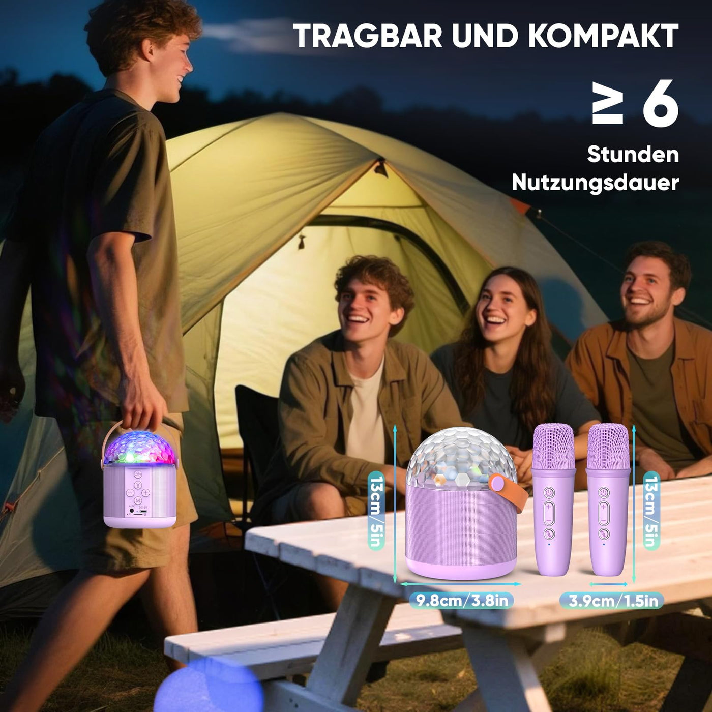 Dislocati Karaoke Anlage mit 2 Bluetooth Mikrofonen, Musik Geschenk Spielzeug Mädchen 3-15 Jahre, Karaoke Microphone Set mit Disco Licht und 5 Toneffekten, Ideal für Familienfeiern und Party Draußen