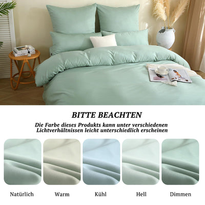 SOULFUL Mako Satin Bettwäsche 135x200, Tencel Baumwolle Bettwäsche-Sets mit Reißverschluss, Oeko-TEX Zertifiziert, Enthält 1 Bettbezug 135x200 und 1 Kissenbezug 80x80, NebelGrün