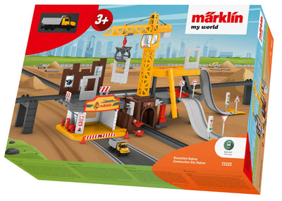 Märklin My World 72222 - Baustellenstation Ergänzungsset - Vollständig ausgestattet - Funktionaler Baukran - Bewegliche Elemente - Spur H0 - Für Kinder ab 3 Jahren