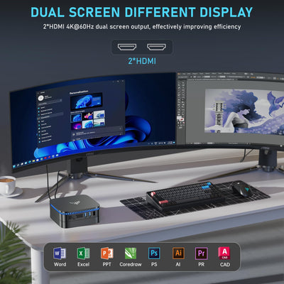 NiPoGi AK1PLUS Mini PC 16GB DDR4+1TB M.2 SSD,Ιntel 12th Gen Alder Lake-Ν N95(bis zu 3,4GHz),Mini Computer mit 4K@60Hz UHD Dual Display/WiFi 5/BT4.2/RJ45,Micro PC für Geschäftsbüro, Schule,Heimkino