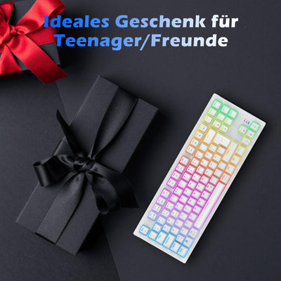 TECURS Mechanische Tastatur - Gaming Tastatur Kabellos Programmierbare 80% TKL QWERTZ mit Rote Schalter, RGB-Beleuchtung, Multimedia-Tasten, Mechanical Keyboard für PC/PS4/PS5, Weiß