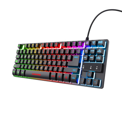 Trust Gaming Tastatur mit TKL-Design GXT 833 Thado - Beleuchtete Tastatur mit Deutsches QWERTZ Layout, Anti-Ghosting, Mehrfarbige LED-Beleuchtung, 12 Media-Tasten, USB Plug & Play, PC/Laptop