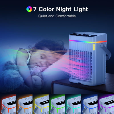 Mobile Klimaanlage, 4 in 1 Mobiles Klimagerät mit Kühlen Nebel, Klimaanlage Mobil ohne Abluftschlauch Luftkühler Mini mit 3 Stufen & 7 Farben Nachtlicht, Tragbarer Air Conditioner für Zuhause/Büro