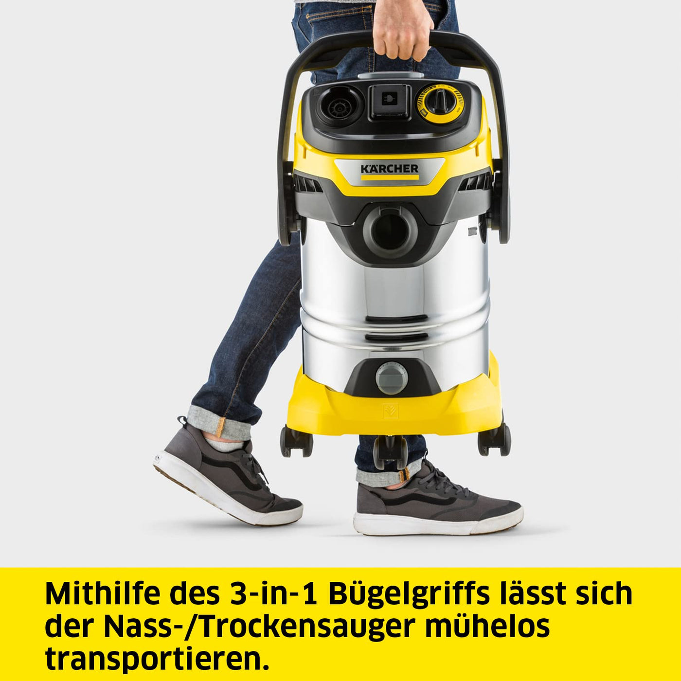 Kärcher Nass-/Trockensauger WD 6 P S V-30/6/22/T, inkl. Steckdose, Flachfaltenfilter, patentierter Filterbox, Filterreinigung, 1.300 W, Edelstahlbehälter: 30 l & Ablassschraube, Saugschlauch: 2,2 m