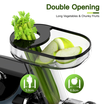 Muchen Slow Juicer Entsafter Gemüse und Obst Testsieger 150W Leiser Motor, Rückwärtszerkleinerung, Einfache Reinigung, Edelstahl Design in Schwarz & Silber, inkl. Rezeptbuch