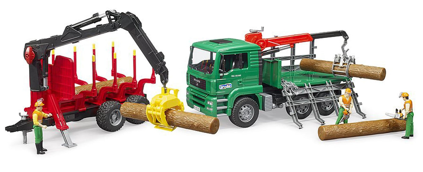 bruder 02252 - Rückeanhänger mit Ladekran, 4 Baumstämmen & Holzgreifer - 1:16 Fahrzeuge, Anhänger, Forstwirtschaft, Waldarbeit, Bäume, Holzwagen, Kran, Lader, Förster