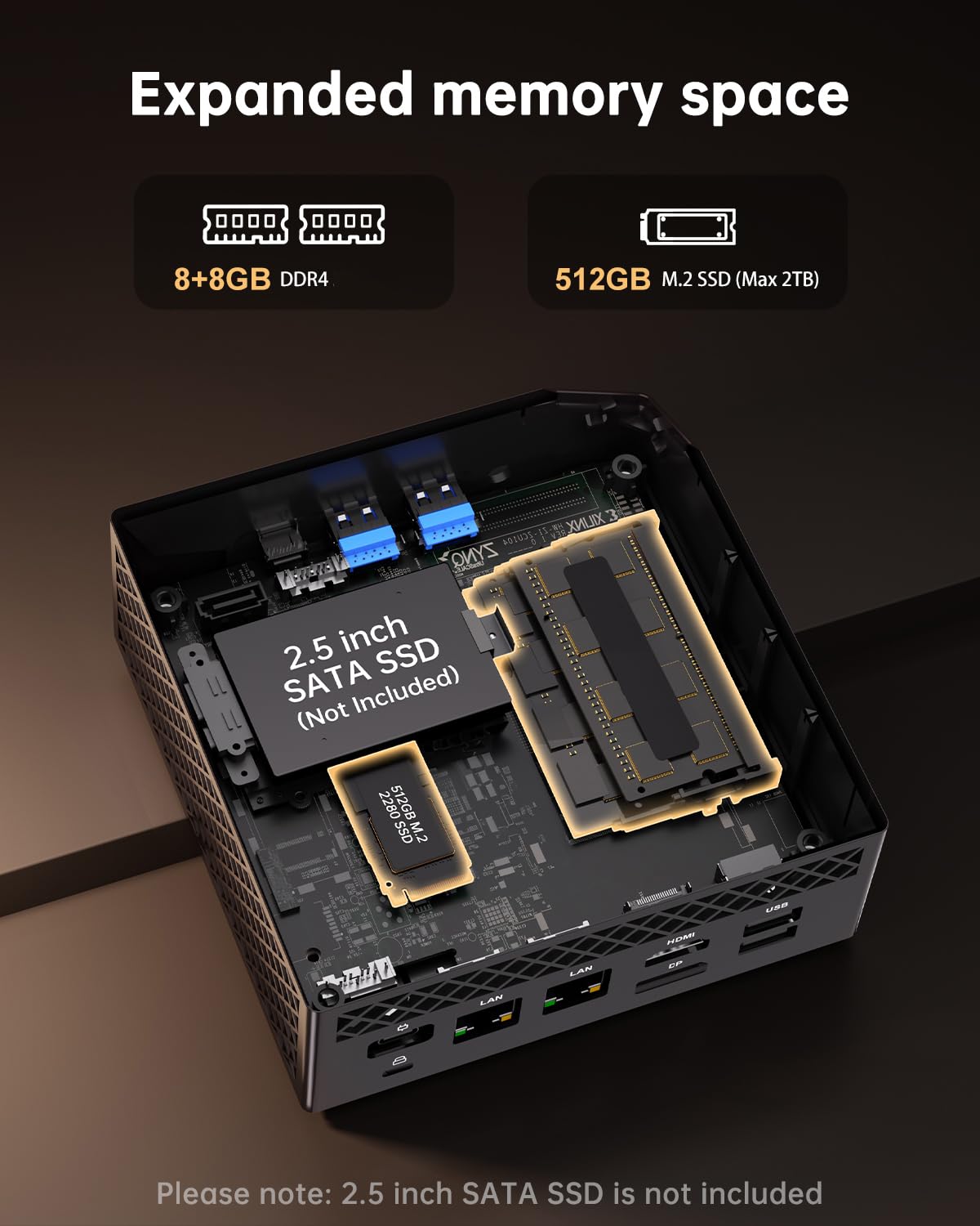 NiPoGi AM06 PRO Mini PC АMD Ryzen 7 5825U(8C/16T, bis zu 4,5 GHz), 16GB DDR4 512GB M.2 SSD Mini Desktop Computer WiFi 6, Dual LAN, DP/HDMI 2.0/Type-C 4K Triple Display Mini-PC mit VESA für Schule/Büro