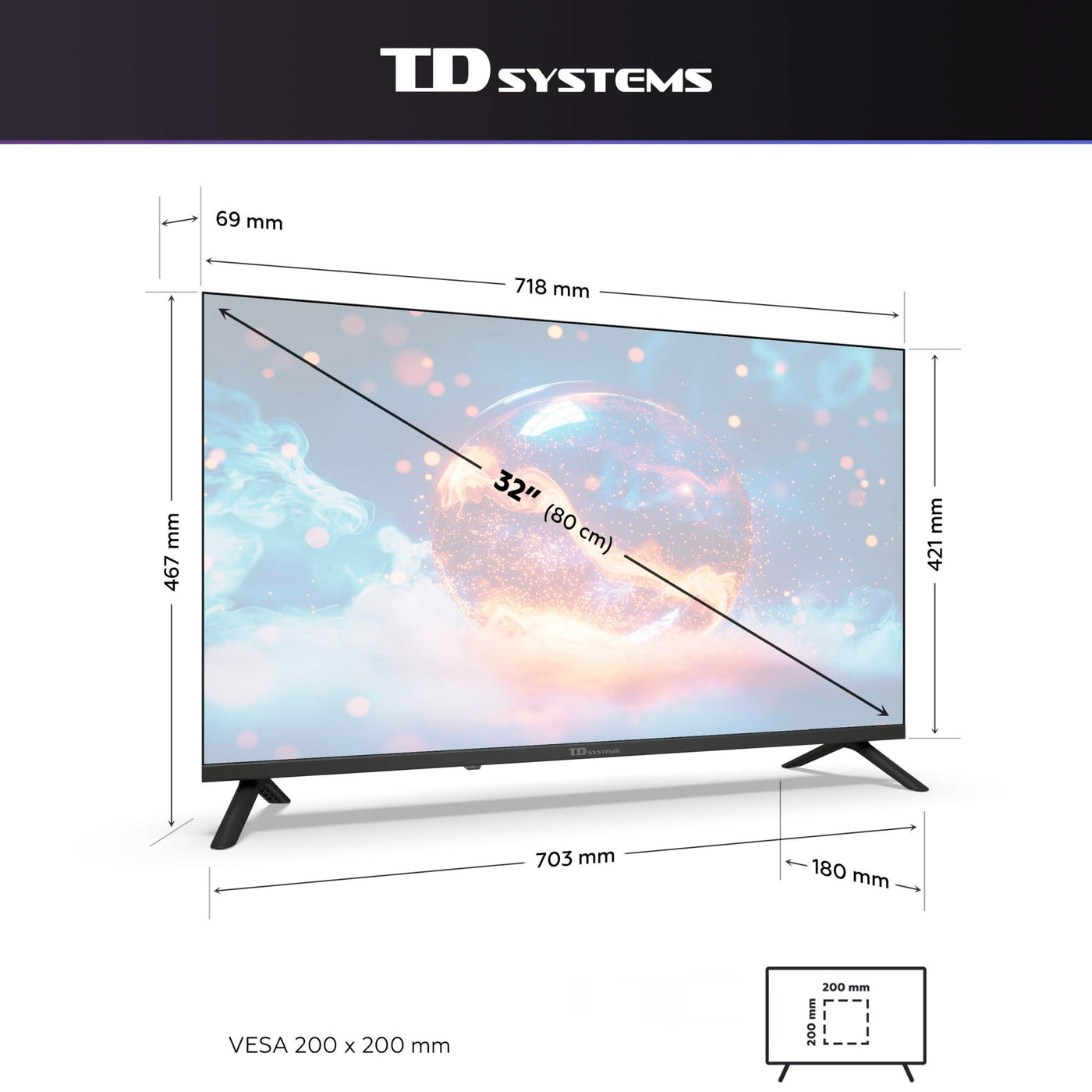 TD Systems - 32 Zoll Smart TV, Android GTV 14, HD DVB-T2/C/S2 Television, Modell 2025, Fernseher mit 2 Jahren Garantie - PRIME32C21GLE