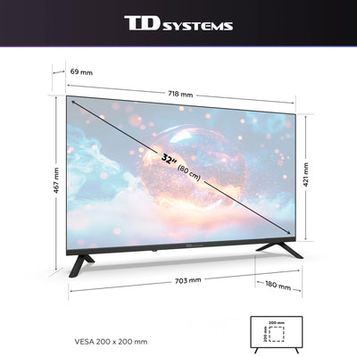 TD Systems - 32 Zoll Smart TV, Android GTV 14, HD DVB-T2/C/S2 Television, Modell 2025, Fernseher mit 2 Jahren Garantie - PRIME32C21GLE