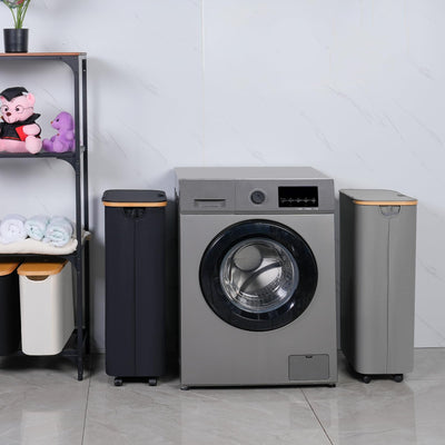 iEGrow Wäschekorb mit Rollen 75L, Wäschesammler Schmal mit Herausnehmbarer und Waschbarer Innentasche, Laundry Baskets Wäschekörbe mit Deckel für Kleidung, Spielzeug, Handtücher (Grau)