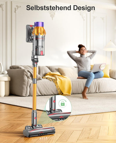 SunSare Akku Staubsauger 550W/45000Pa/60Min, Staubsauger Kabellos mit Smart Display und Ladestation, Leichter Antiverwicklung Akkusauger, Super Leise akkustaubsauger für Hartböden Teppiche Tierhaare