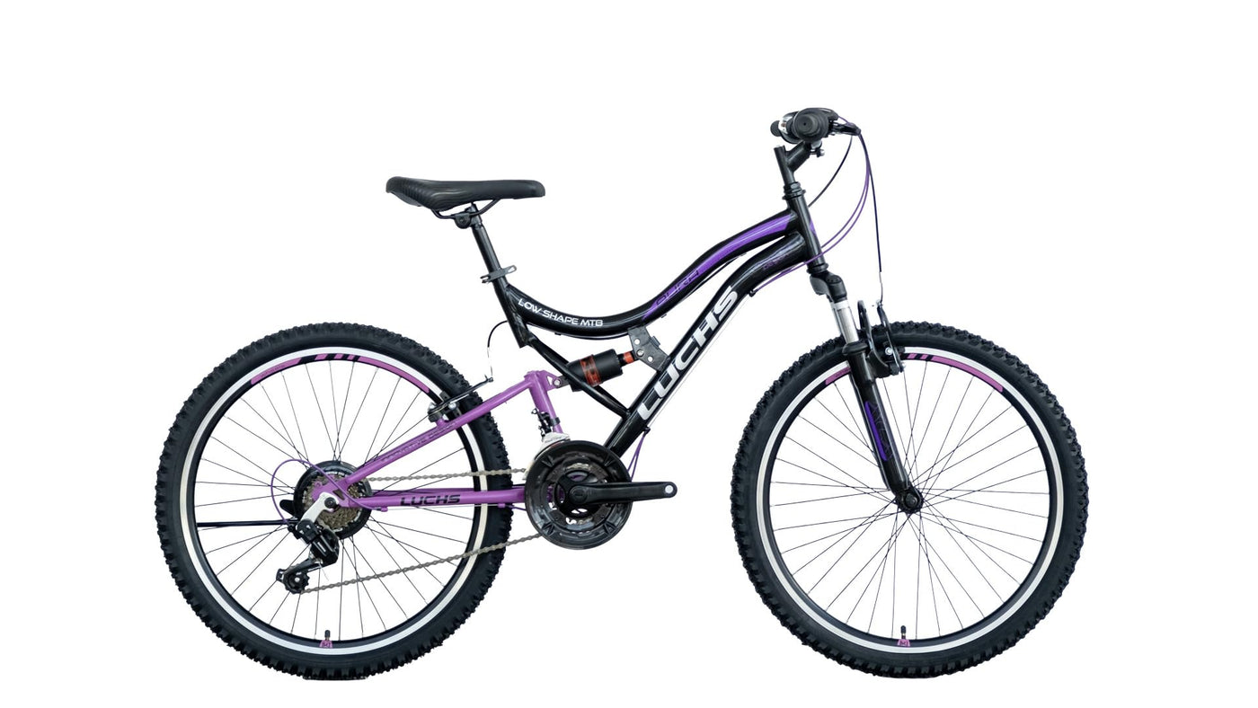 LUCHS Aura Mountainbike 24" & 26" – Das perfekte Fahrrad für Mädchen und Damen/Damenfahrrad, Mädchenfahrrad, Vollgefedert ab 10 Jahren & 145cm (Schwarz, 26" Zoll)
