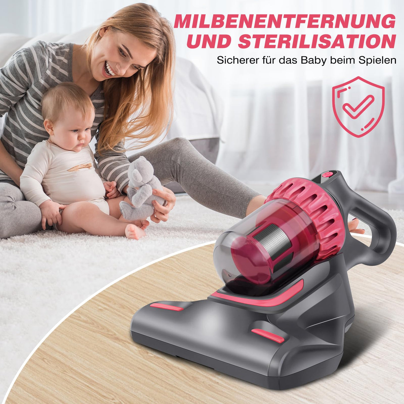VickyHome 10KPA Wischsauger Kabellos Mit 1500mAh Akku, 3-Gang Wischsauger Staubsauger Auto Akkusauger Kabellos Milbensauger Für Matratzen, Entfernt 99,9% Allergene Von Matratzen