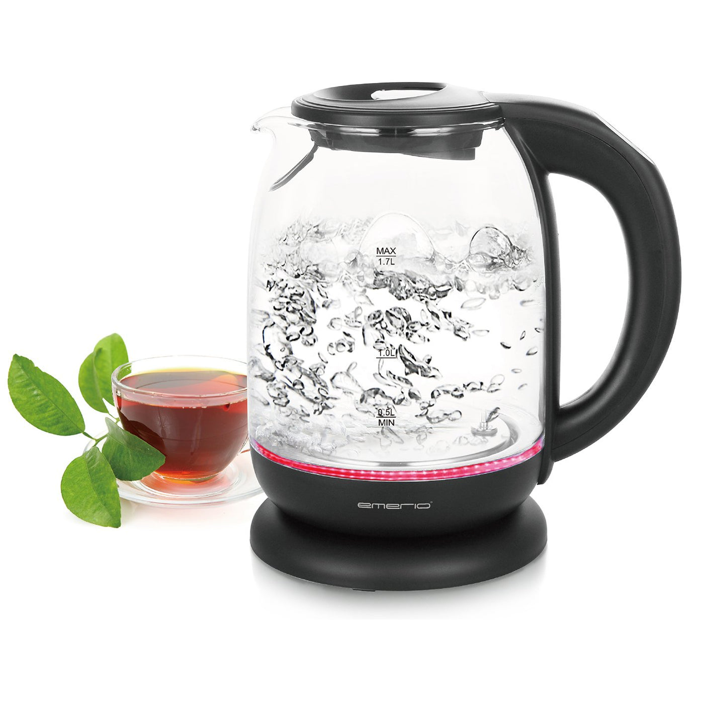 Emerio WK-119255 TESTSIEGER Haus & Garten Test 02/2019, Glas Wasserkocher mit Temperaturwahl (60°C/70°C/80°C/90°C/100°C), BPA-frei, Trockengehschutz, Auto-Off, 2200 Watt, Edelstahl, 1.7 liters