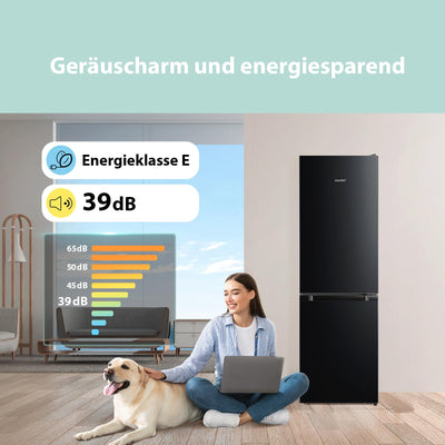 Comfee RCB169DK2(E) Kühl-/Gefrierkombination/150 cm Höhe/Low Frost/Einstellbare Kühlschranktemperatur/LED-Licht/195 kWh/Jahr/115L Kühlteil/59L Gefrierteil/Schwarz