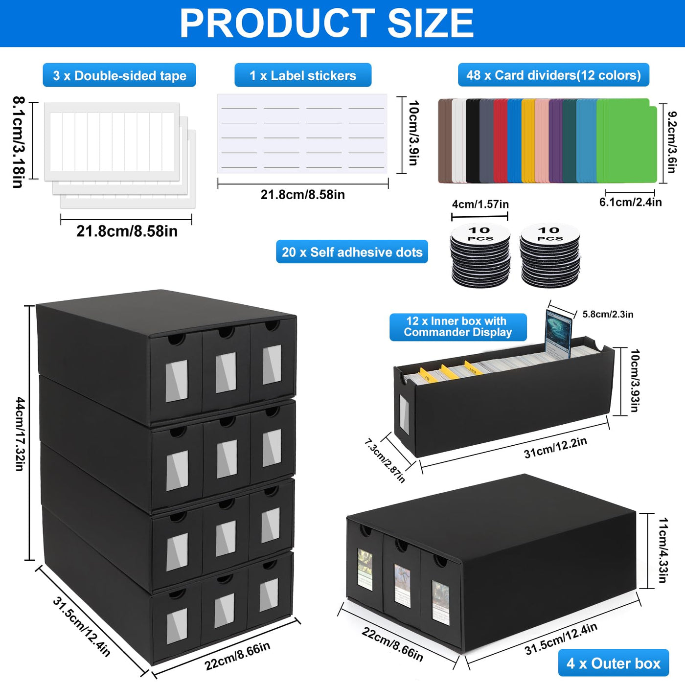 BILIPLE Sammelkarten-Aufbewahrungsbox für 12000+ Karten, Trading Card Storage Box für Commander Display, Karten Deck Box mit 48 Kartentrenner, Spielkarten Deck Case für TCG MTG PTCG und Sports Karten