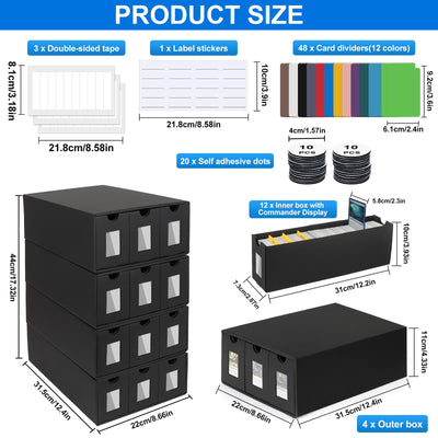BILIPLE Sammelkarten-Aufbewahrungsbox für 12000+ Karten, Trading Card Storage Box für Commander Display, Karten Deck Box mit 48 Kartentrenner, Spielkarten Deck Case für TCG MTG PTCG und Sports Karten