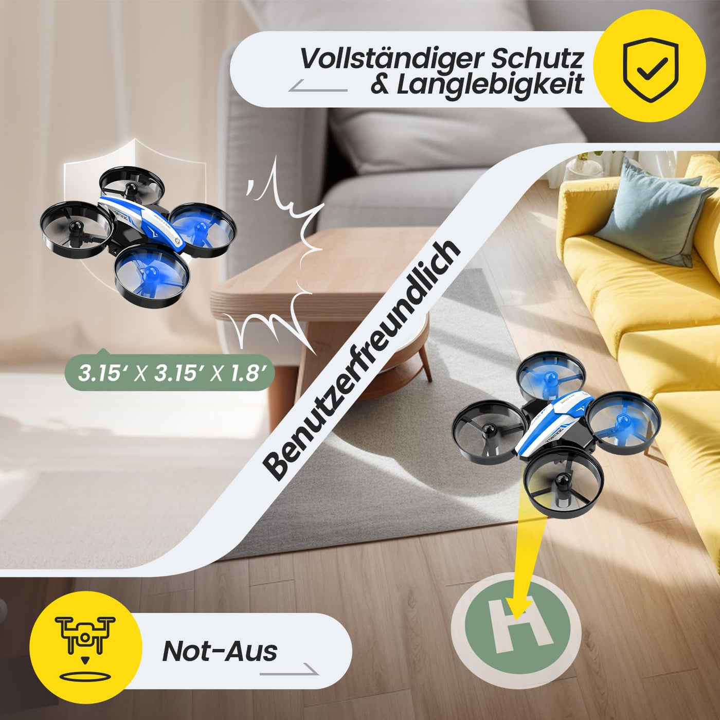 Holy Stone HS210 Mini Drohne für Kinder,RC Quadrocopter Nano Drone mit 3 Akkus 21 Min. Lange Flugzeit, Auto Höhenhaltung, 360° Rollen, Kopfloss Modus, One Key Start Indoor Geschenk Anfänger,Blau,C0