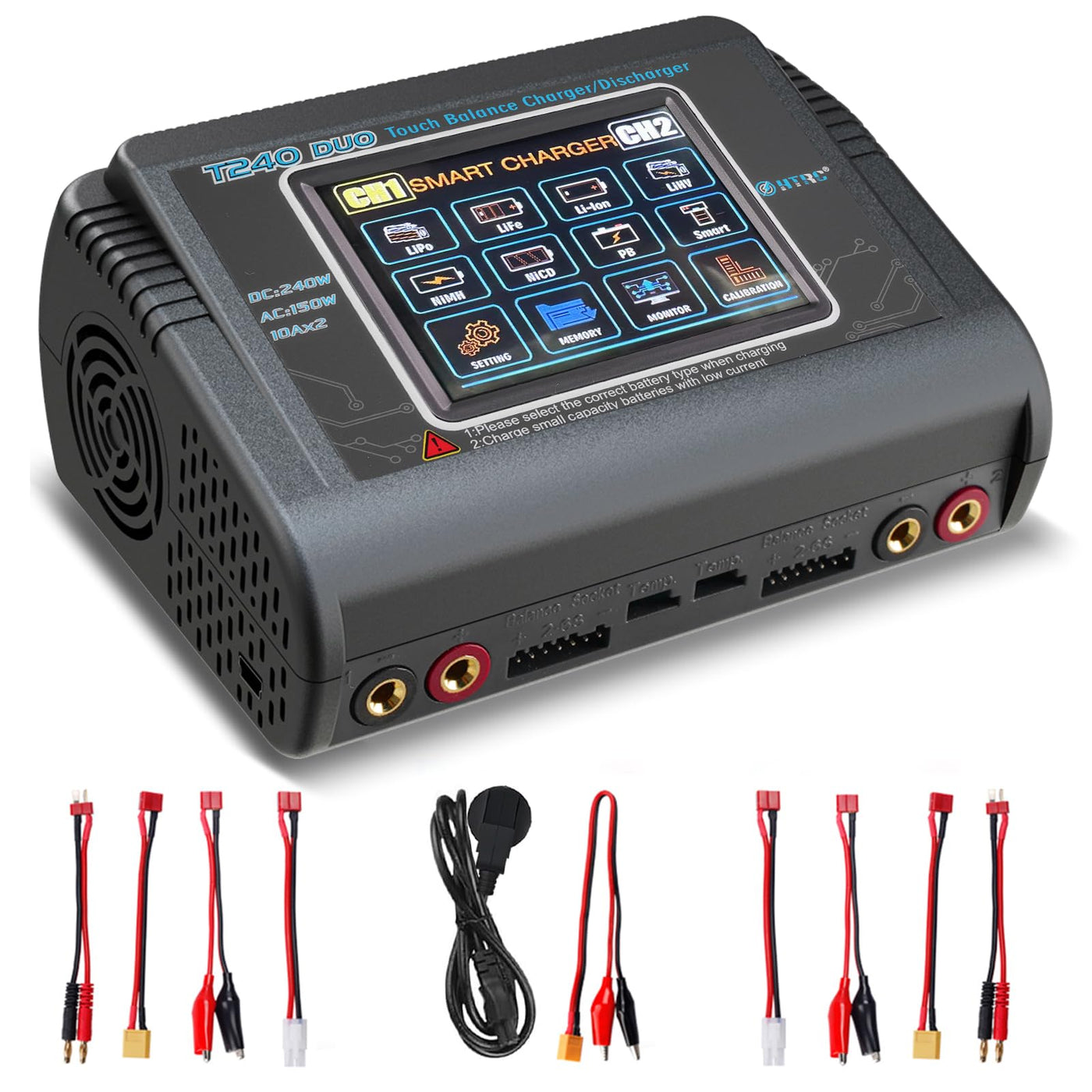 HTRC T240 Duo RC Balance Ladegerät/Entlader für Lilon LiPo Life LiHV NiCd NiMH PB Smart Batterie Dual-Multi-Ladegerät AC 150W / DC 240W 10A