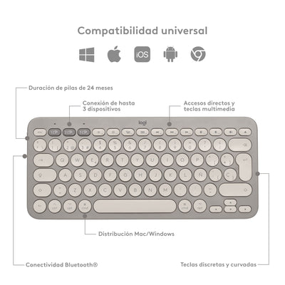 Logitech K380 Multi-Device Bluetooth Wireless Keyboard, Spanisches QWERTY - Sand