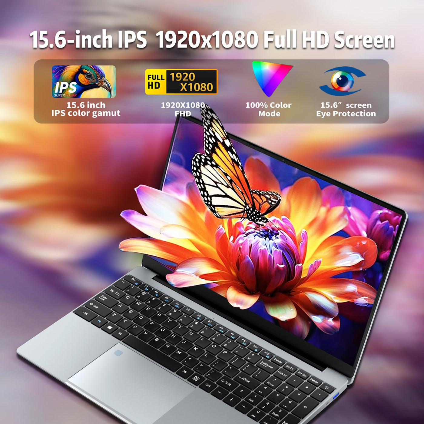 Win 11 Pro Laptop 15,6 Zoll, Notebook 24GB RAM 512GB SSD, Celeron N5095 Prozessor, Laptop FHD IPS 1920*1080 Display mit Tastatur mit Hintergrundbeleuchtung, Fingerabdruck-Entsperrung, WIFI 5 & BT 4.2