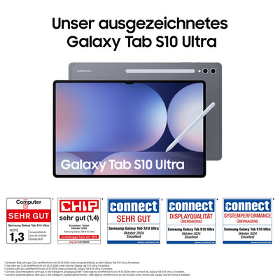 Samsung Galaxy Tab S10 Ultra AI Tablet, Android Tablet, 12 GB RAM, 512 GB Speicher, AMOLED-Display, Antireflexionsbeschichtung, Inkl. S Pen, WiFi, Moonstone Gray, 36 Monate Herstellergarantie