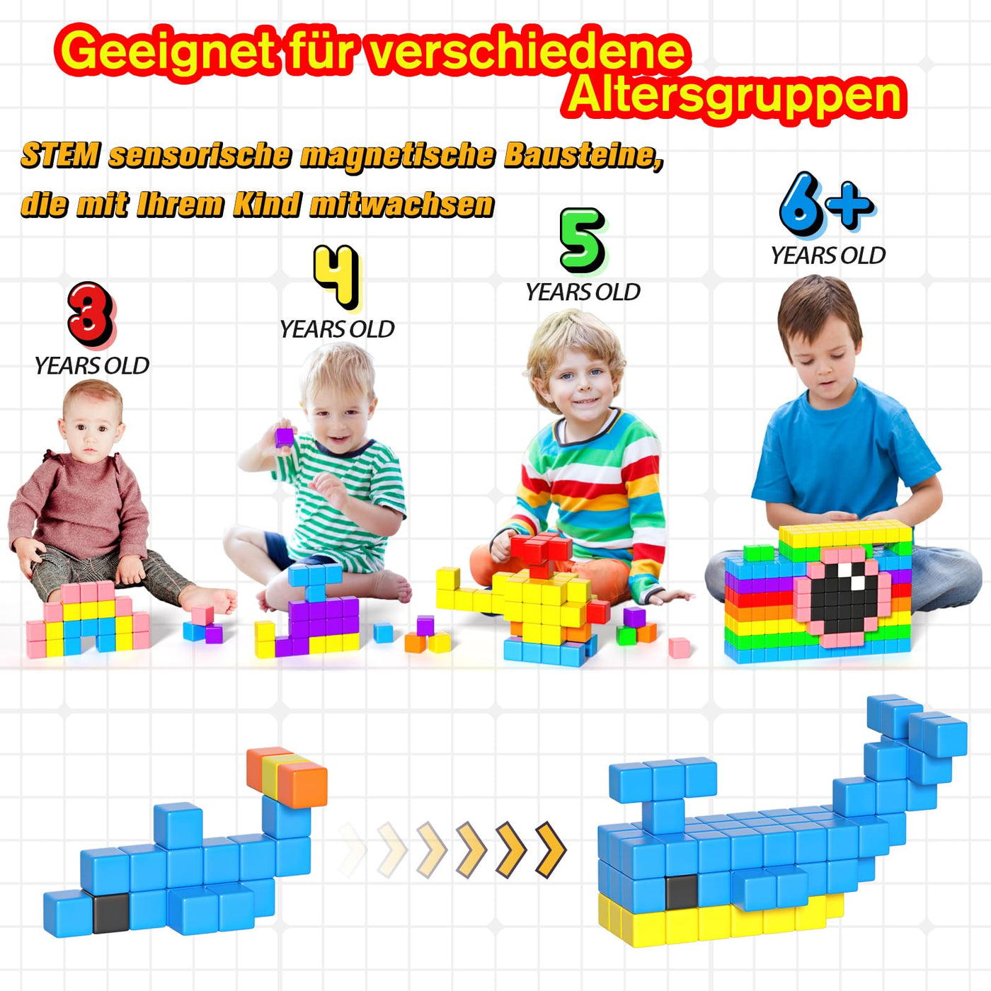 Apluses 54-Teiliges Magnetische Bausteine, Magnetische Bauklötze für Kleinkinder ab 3 Jahren, Montessori-Spielzeug, Magnetwürfel, Magneten für Kinder im Alter von 3-5 Jahren, Jungen und Mädchen