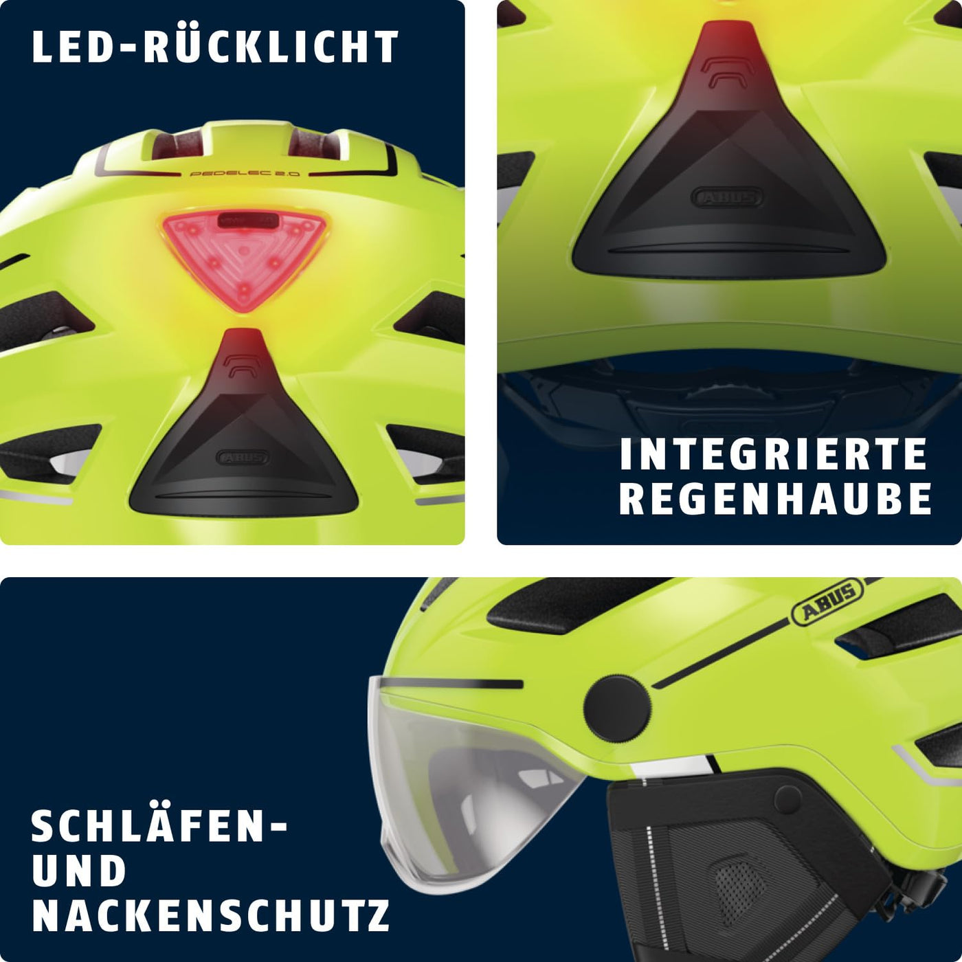 ABUS Stadthelm Pedelec 2.0 ACE - Fahrradhelm mit Rücklicht, Visier, Regenhaube, Ohrenschutz - für Damen und Herren - Blau Matt, Größe L