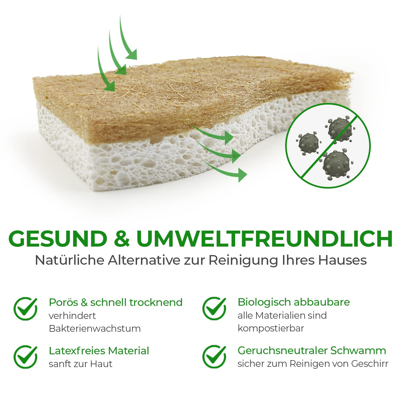 AIRNEX Biologisch Abbaubarer Spülschwamm 12er Set – Kompostierbarer Naturschwamm Aus Zellulose und Kokosfasern Mit Scheuerschwamm – Umweltfreundlicher Putzschwamm – Geruchloser Küchenschwamm Sponge