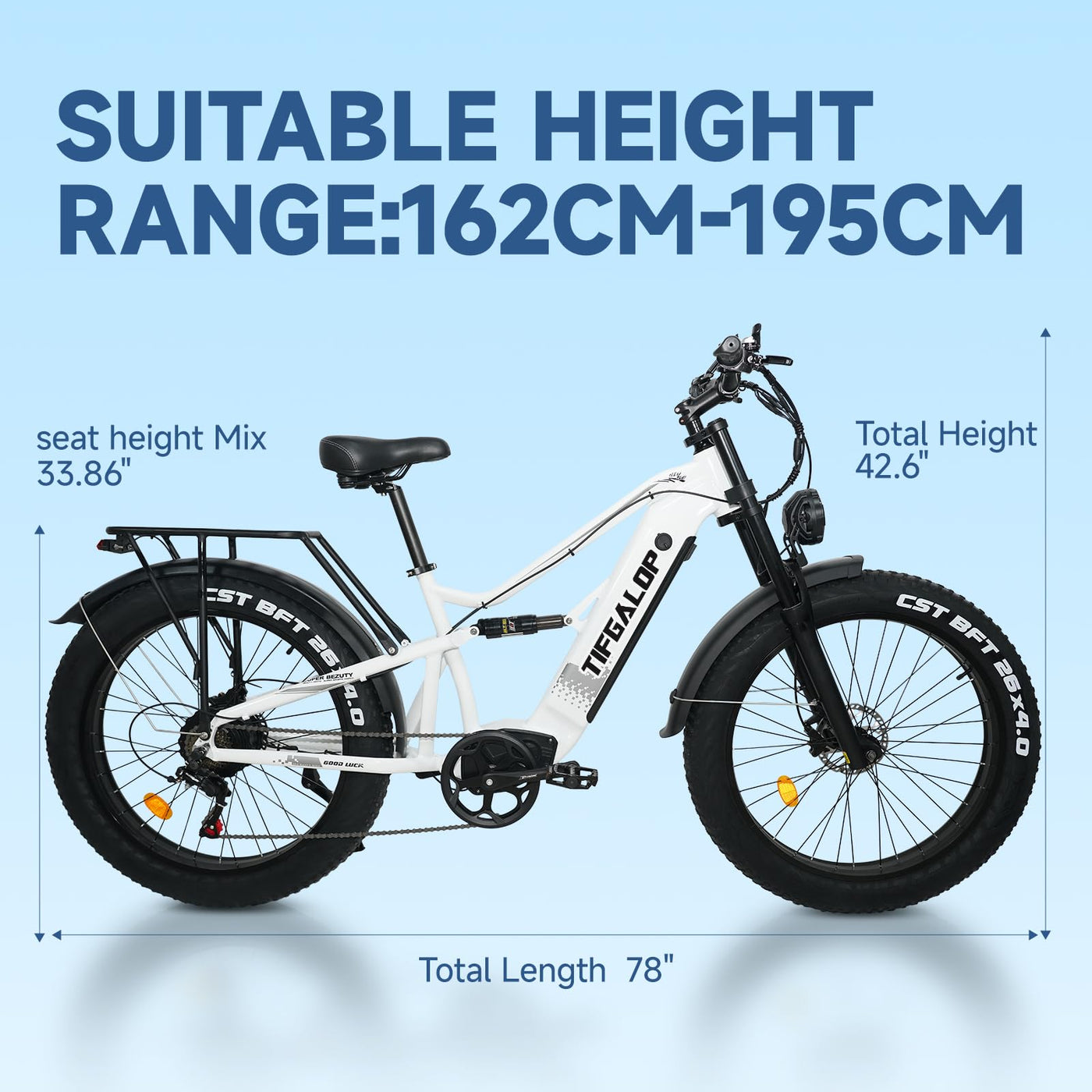Lohang Elektrofahrrad für Erwachsene, 26-Zoll-Offroad-Reifen, 52V19Ah-Akku, Reichweite 45–90 km, Doppelstoßdämpfer, Doppelhydraulik-Scheibenbremsen, 7 Gänge, Unisex-Elektrofahrrad