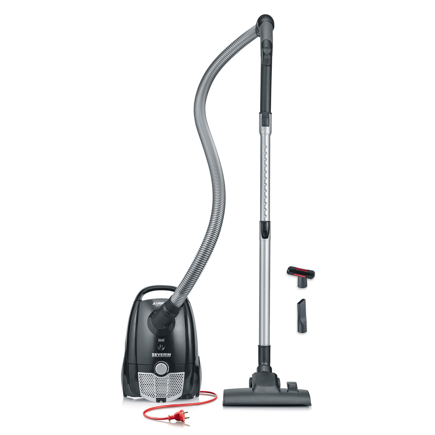 SEVERIN Staubsauger mit Beutel, kompakter & leiser Bodenstaubsauger für Teppich - & Hartböden, 750 W, Soft-Sound-Bodendüse, 8 m Reichweite, schwarz, BC 7030