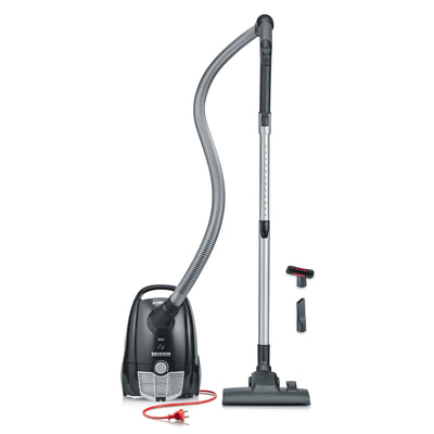 SEVERIN Staubsauger mit Beutel, kompakter & leiser Bodenstaubsauger für Teppich - & Hartböden, 750 W, Soft-Sound-Bodendüse, 8 m Reichweite, schwarz, BC 7030