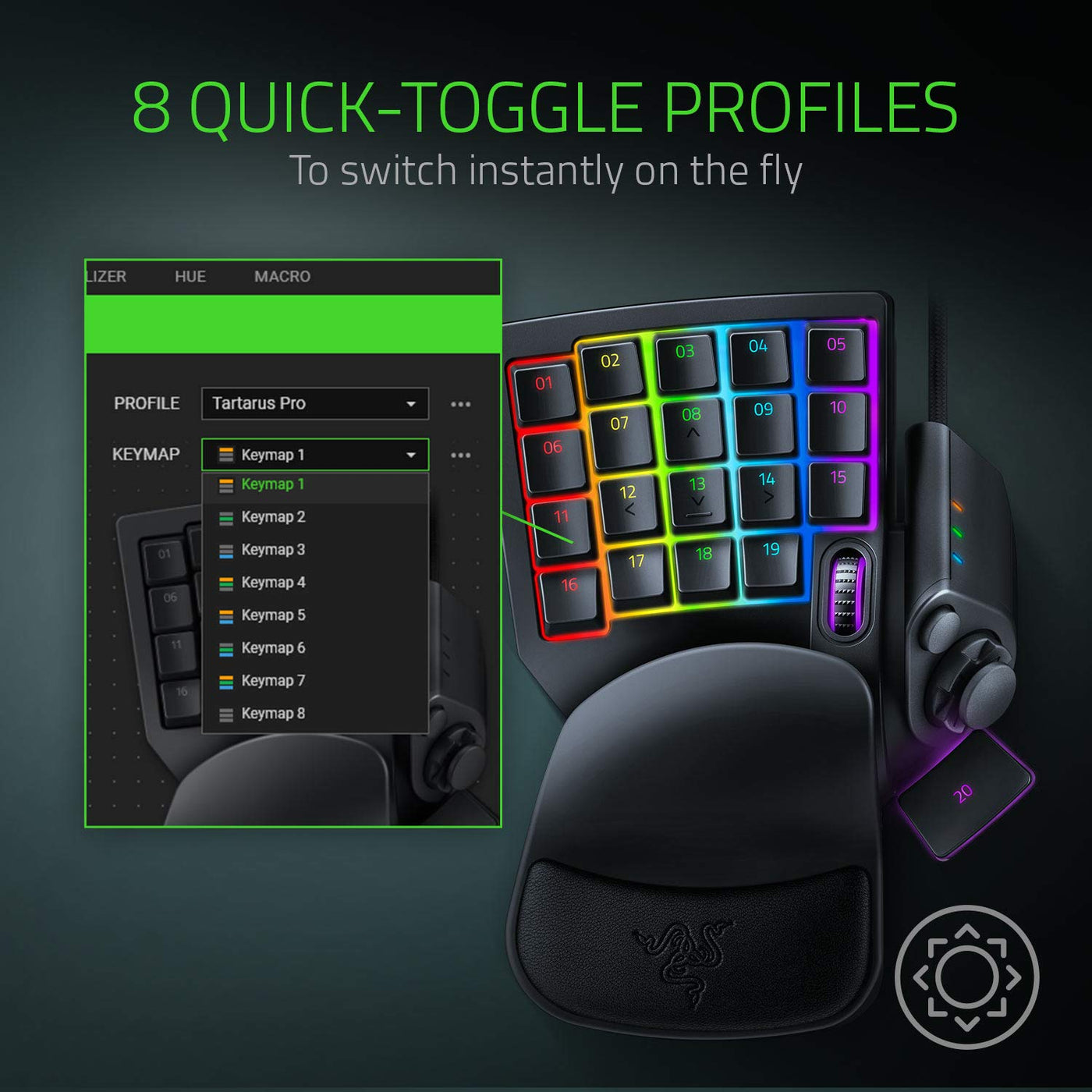 Razer Tartarus Pro - Gaming Keypad (Gamepad mit analog-optischen Tasten, 32 programmierbare Tasten, anpassbarer Auslösepunkt, Profile, Handballenauflage, Rapid Trigger) Schwarz