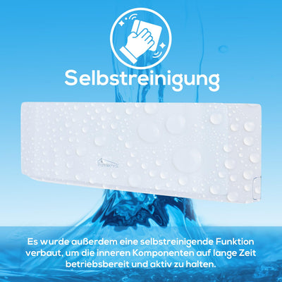 Tronitechnik® Reykir Split Klimaanlage Inverter Splitgerät mit UVC Luftsterilisation, Kühlung Heizung Ventilation Entfeuchtung, Fernbedienung, WiFi App-Steuerung (9000 BTU) inkl. Montagematerial
