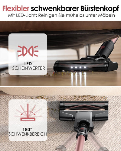 Vexilar Akku Staubsauger 45000Pa/ 50Mins/ 450W, 6-in-1 Staubsauger Kabellos Selbststehend, Akkustaubsauger mit LED Touchscreen, Klein und Leicht für Hartböden Teppiche Tierhaare
