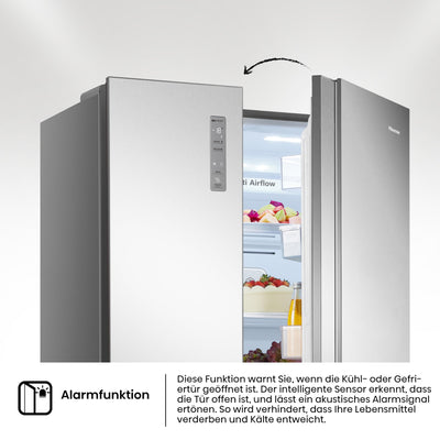 Hisense RS677N4ACC Side by Side Kühl-Gefrierkombination, 179cm, 519 Liter Gesamtkapazität, Multi Air Flow, LED Display, EEK: C, Electronic Touch Control, Inox Look
