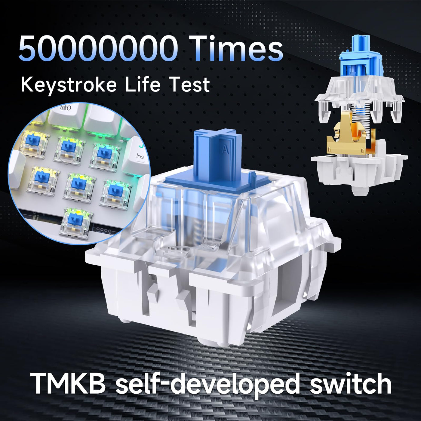 TMKB T63 Gaming Tastatur Mechanische Kabellos mit Blue Switch,Bluetooth / 2.4G / Mit Kabel,weiße