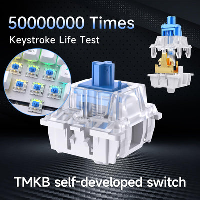 TMKB T63 Gaming Tastatur Mechanische Kabellos mit Blue Switch,Bluetooth / 2.4G / Mit Kabel,weiße