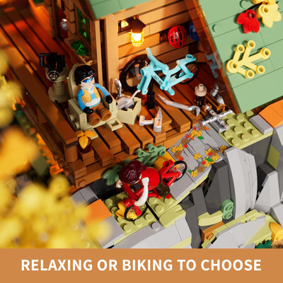 FUNWHOLE Mountain Cabin Bauklötze Set, 2255 PCS BergHütte Klemmbausteine mit LED Licht Wald Lodge Bausteine Modell Bauspielzeugset für Erwachsene und Jugendliche