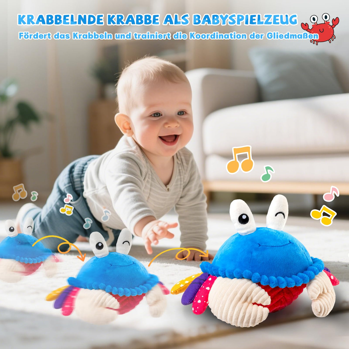 SAIMAND Krabbe Baby Spielzeug 6 7 8 9 10 12 Monate, Musikalische Krabbelspielzeug, Crawling Crab Tummy Time Toy, Babyspielzeug ab 1 2 Jahr Mädchen Jungen, Geschenk für Neugeborenes Jungen & Mädchen
