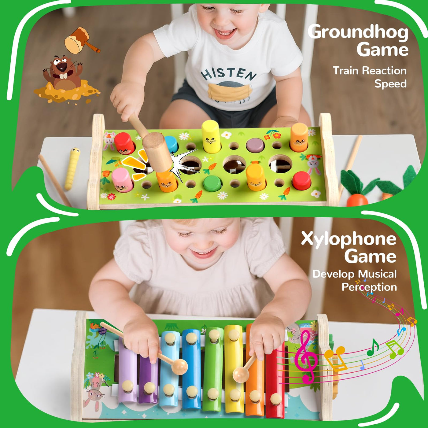 Fajiabao Montessori Spielzeug ab 1 Jahr- 7 in 1 Hammerspiel Holzspielzeug Motorikspielzeug Xylophon Kinder 1 Jahr Lernspielzeug, Kinderspielzeug Geschenk 1 2 Jahr Junge Mädchen Taufgeschenke