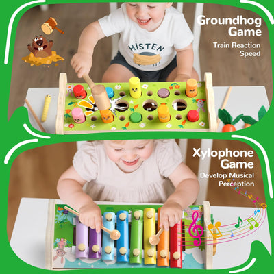 Fajiabao Montessori Spielzeug ab 1 Jahr- 7 in 1 Hammerspiel Holzspielzeug Motorikspielzeug Xylophon Kinder 1 Jahr Lernspielzeug, Kinderspielzeug Geschenk 1 2 Jahr Junge Mädchen Taufgeschenke