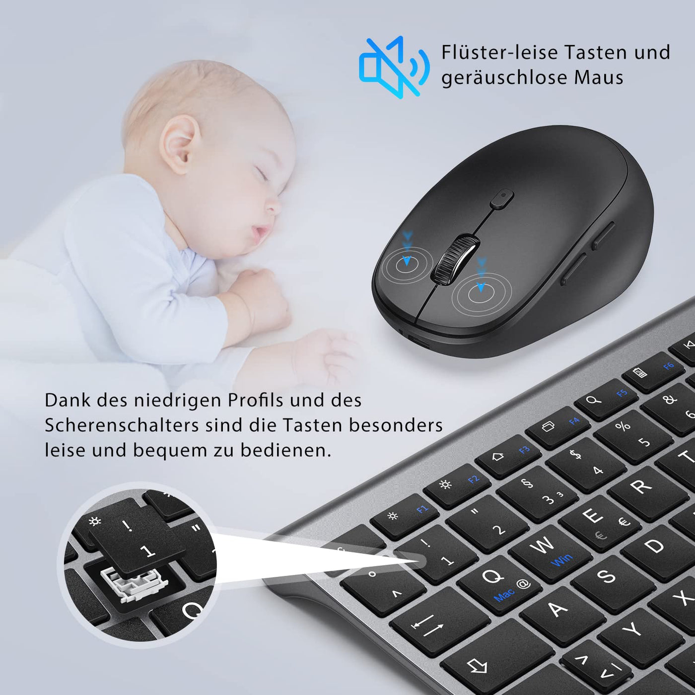iClever Bluetooth Tastatur und Maus, Wiederaufladbare Dualmodus (Bluetooth 4.2+2.4G) Kabellose Tastatur Maus Set, Extrem-Dünne Multi-Funktionale für Mac, Andoid, Windows