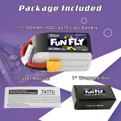 Tattu Lipo 6S Akku 1300mAh 22,2V 100C Lipo Akku Funfly mit XT60 Anschluss für UAV Drone FPV Race RC Quadcopter