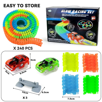 Fajiabao Autorennbahn Spielzeug ab 3 Jahre Junge - 240 Stück Flexible Rennbahn mit 2 Leucht Auto Spielzeug Rennbahn Kinder 3 Jahre Kinderspielzeug Rennbahnen Geschenk Junge 3 4 5 Jahre Mädchen