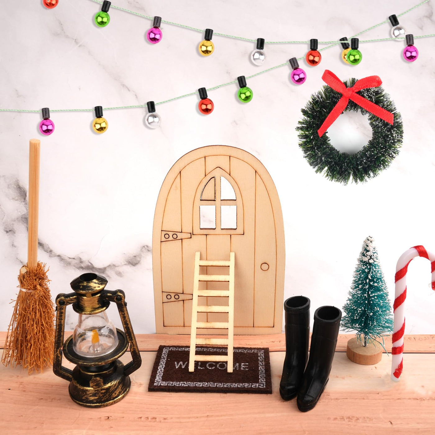 2 Stücke Wichtel Lichterkette Miniatur, 90cm Wichtel Zubehör Lichterkette, Puppenhaus Zubehör, Miniatur Bunte Lampe für Weihnachtsdeko Puppenhaus Möbel, Kinder Geschenk
